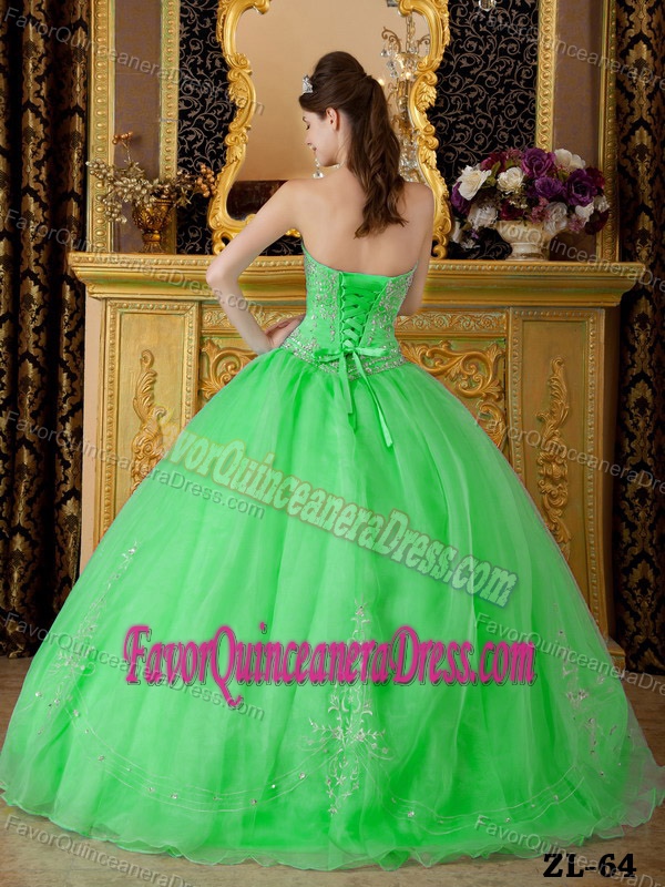 Strapless Spring Green Organza Quinces Dresses with Beading under 250