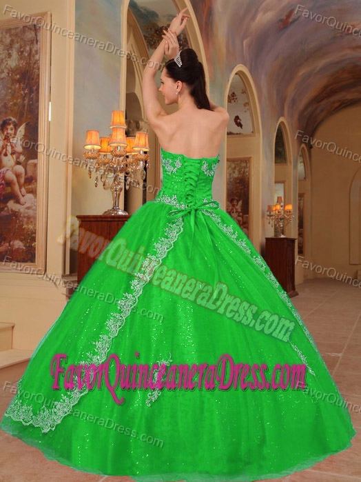 Beaded Sweetheart Organza Embroidery Dresses for Quince in Spring Green