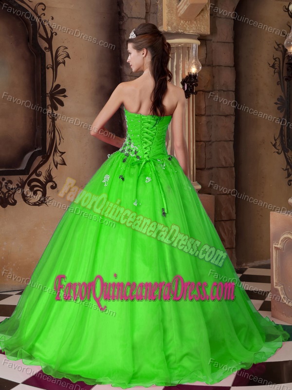 Sweetheart Green A-line Organza Beaded Dresses for Quinceanera for Cheap