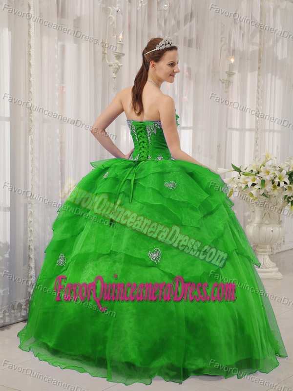 Unique Ruffled Layers Spring Green Organza Beads Dresses for Quinceanera
