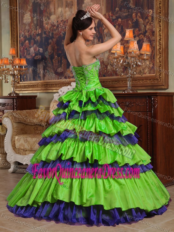 Taffeta and Organza Spring Green Beading Quinceanera Dress with Layers