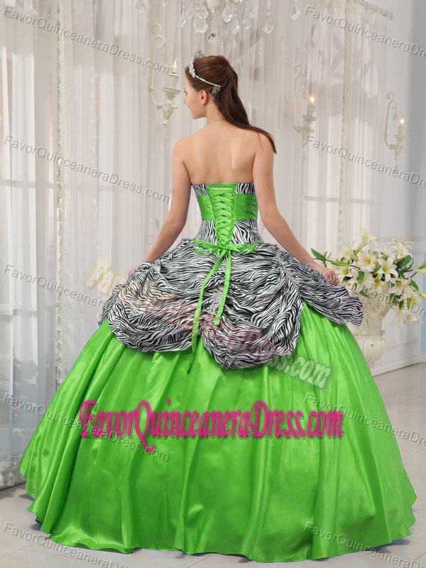 New Sweetheart Spring Green Taffeta and Zebra Quinceanera Dress Ruffled