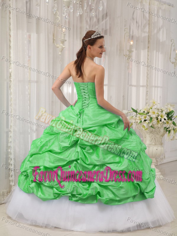 Taffeta and Tulle Spring Green Sweetheart Beading Dress for Quinceanera