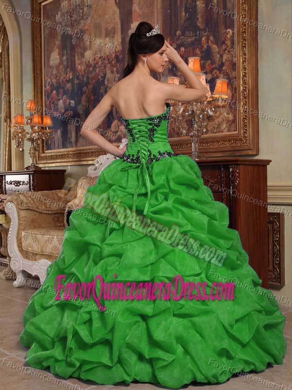Beaded Appliques Taffeta and Organza Pick-ups Dress for Quince in Green