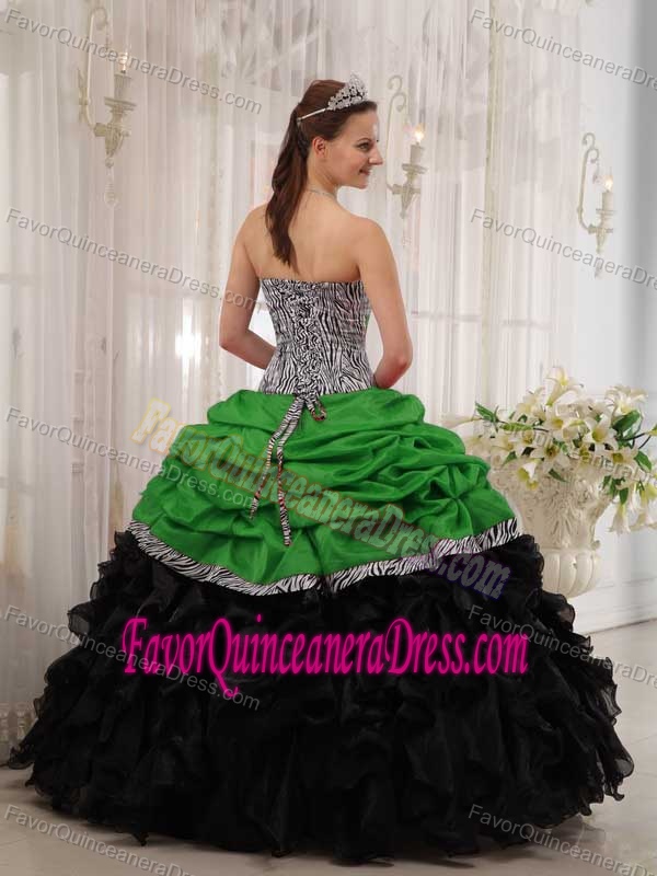 Brand New Sweetheart Green and Black Quinces Dress Ruffled with Pick-ups