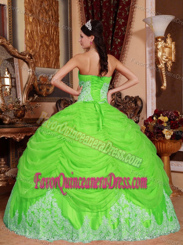 Beading Drapped Organza Strapless Sweet 16 Dresses in Spring Green 2014