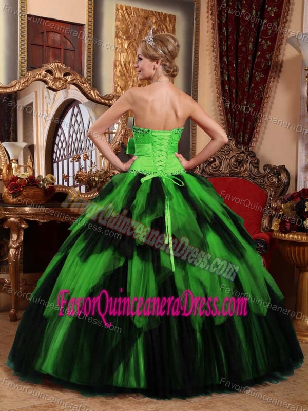 Wonderful Two-toned Beads Tulle Sweet Sixteen Dress with Bowknot Ruffled