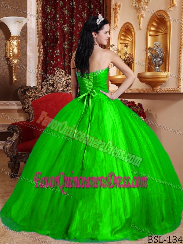 Bow Spring Green Tulle and Taffeta Sweetheart Beading Quinceanera Dress