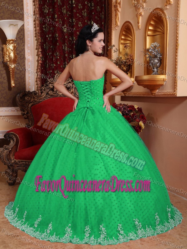 Tony Strapless Tulle Sweet Sixteen Quinceanera Dresses Appliques in Green