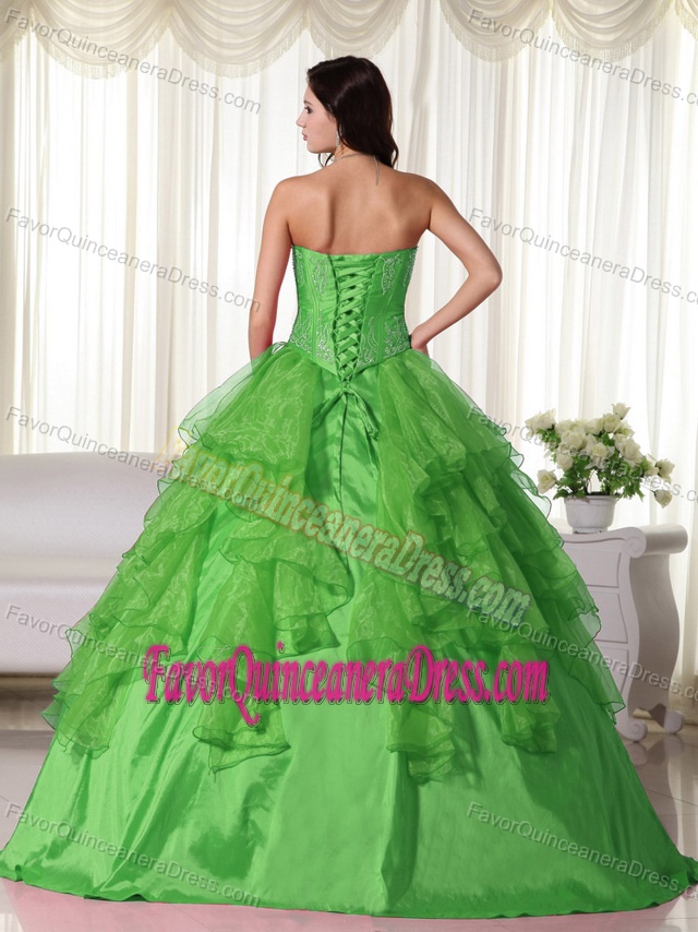 Affordable Floor-length Organza Embroidery Quinceaneras Dresses in Green