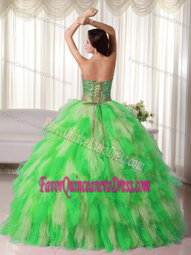 Snappy Multi-color Strapless Tulle Appliques Quinces Dresses in Floor-length