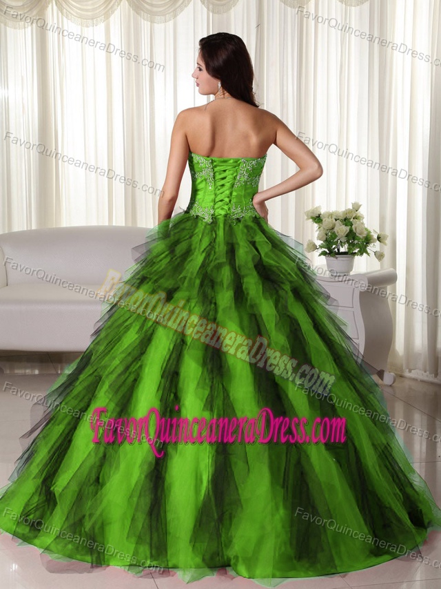Desirable Green Ball Gown Strapless Floor-length Taffeta Dress for Quince