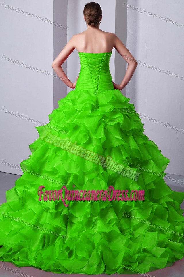 Smart Organza Quinceanera Dresses with Beading and Ruffles in Spring Green