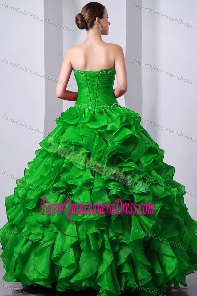 Slick Green Sweetheart Organza Quinceanera Gowns with Beading and Ruffles