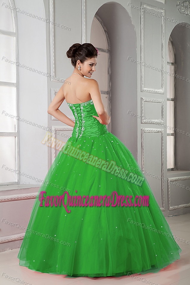 Sassy Ball Gown Floor-length Tulle Dresses for Quinceanera in Spring Green