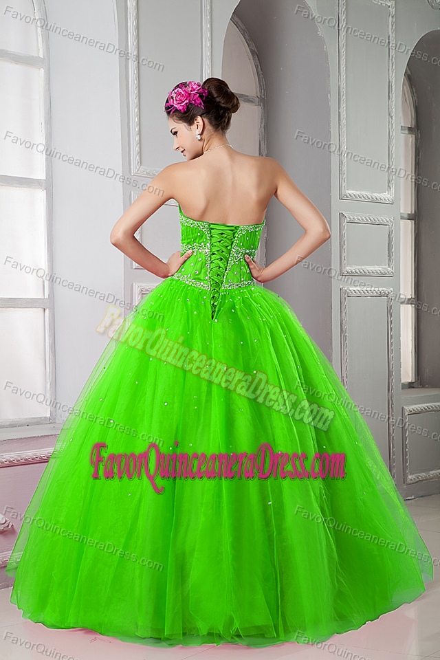 Spring Green Ritzy Sweetheart Tulle Quinceanera Gown Dresses with Beading