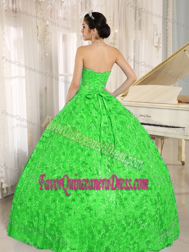 Ostentatious Embroidery and Sequins Spring Green Dress for Quinceanera
