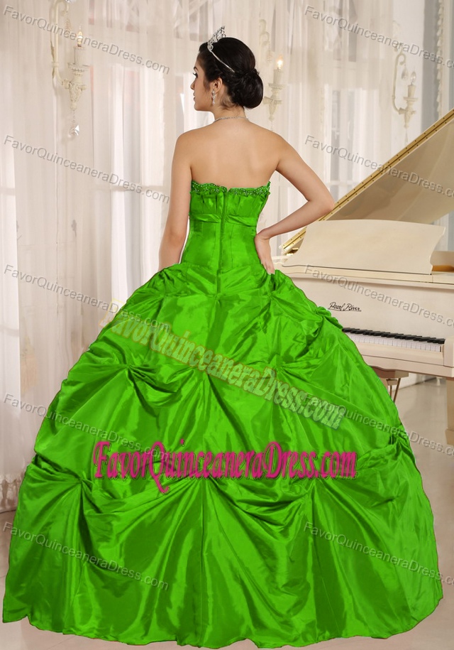 New Sweet Ball Gown Taffeta 15 Dresses with Pick-ups in Green with Taffeta