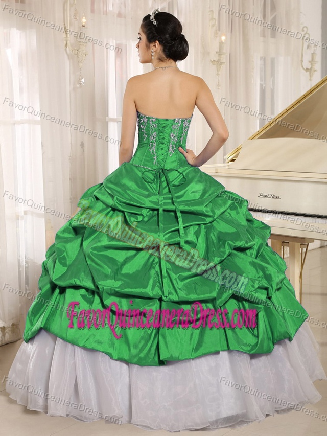 Green In Vogue and White with Embroidery Dress for Quince with Pick-ups