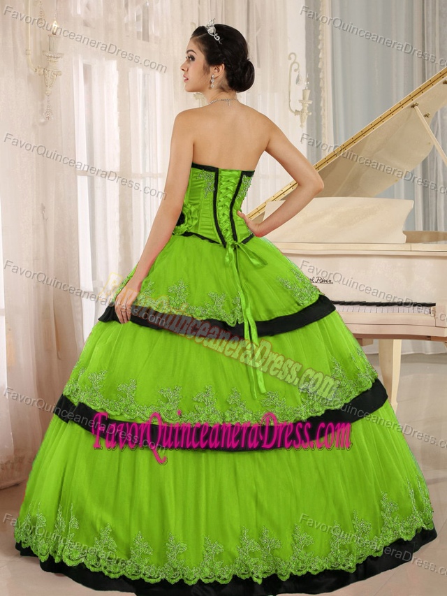 Dressed to kill Spring Green Dress for Quinceaneras with Hand Made Flowers
