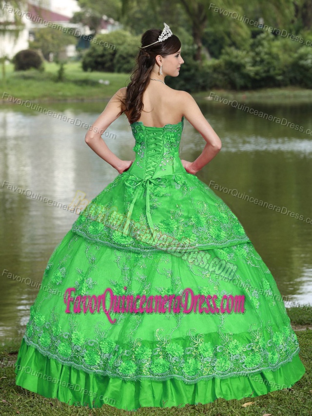 Taffeta Quince Dresses with Hand Made Flowers and Beading in Modest Style