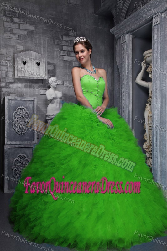 Exclusive Sweetheart Taffeta and Organza Green Sixteen Quinceanera Dresses