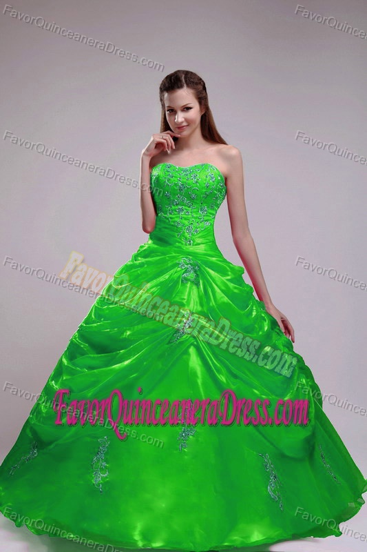 Chic Ball Gown Strapless Floor-length Organza Quinceanera Gown in Green