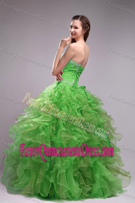 Classy Spring Green Sweetheart Organza Sweet Sixteen Dresses with Appliques