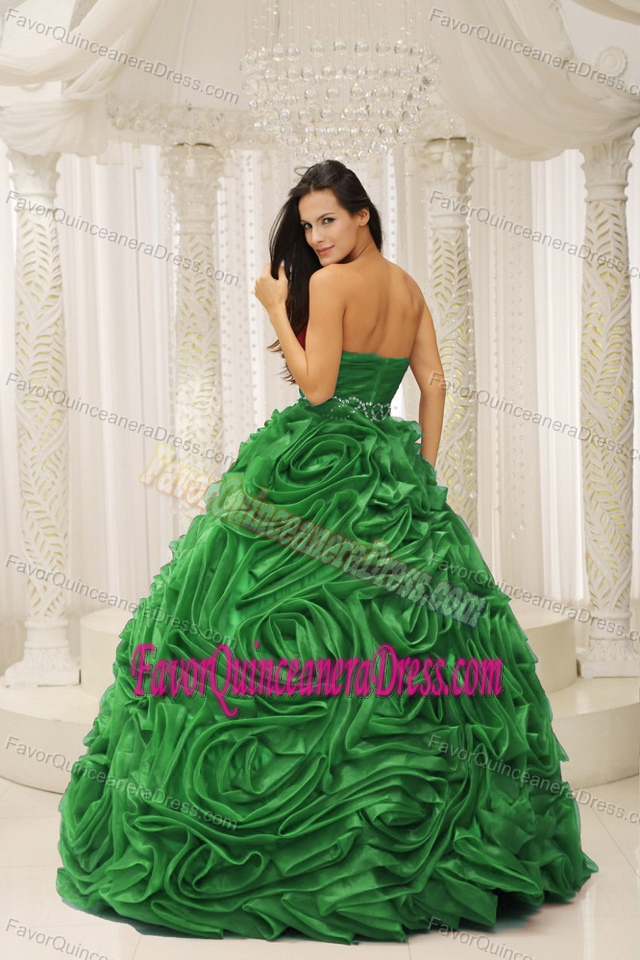 Impressive Green Sweetheart Beaded Dress for Quince with Hand Made Flower