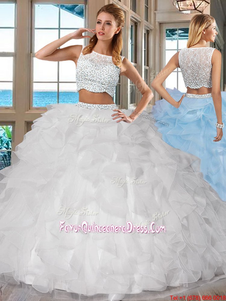 Simple Floor Length Side Zipper Quinceanera Gowns White and In for Military Ball and Sweet 16 and Quinceanera with Beading and Ruffles