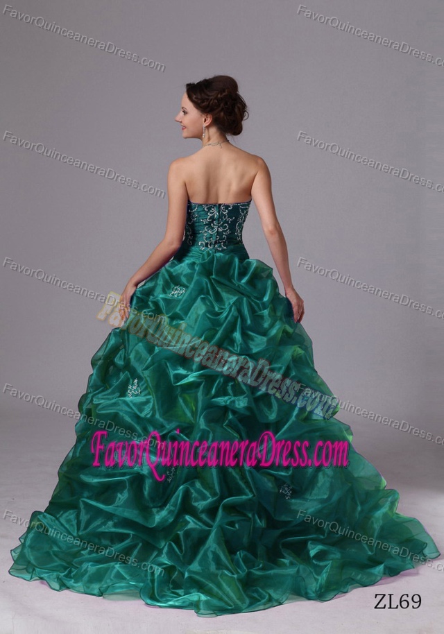 Customized Pick-ups Embroidered Organza Sweet Sixteen Dress in Turquoise