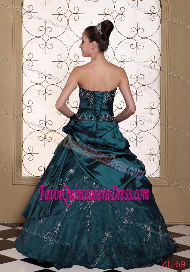 Best Strapless Embroidered Teal Quinceanera Gown Dress in Taffeta Organza