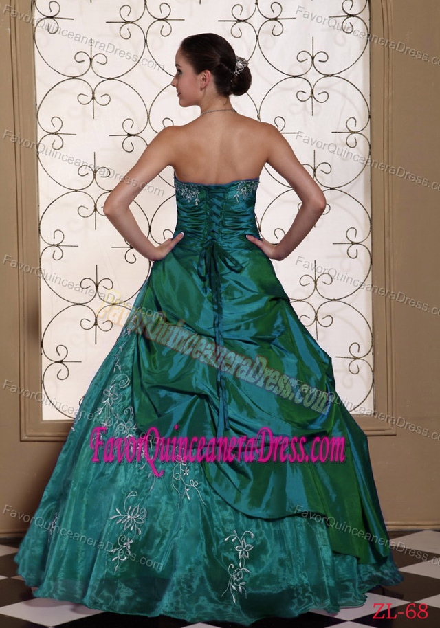 Fabulous Turquoise A-line Organza Taffeta Dress for Quince with Embroidery