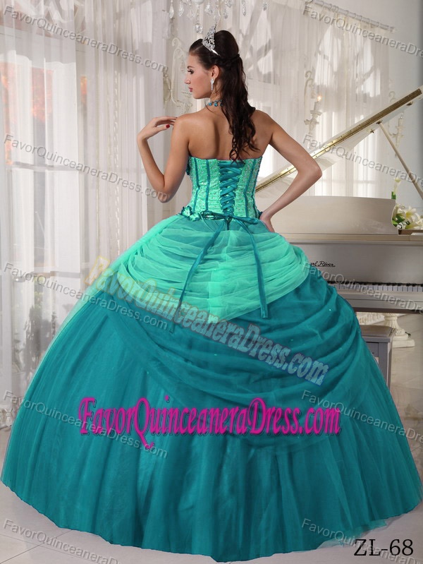 Special Style Beaded Tulle Teal and Apple Green Quince Dresses for Sale