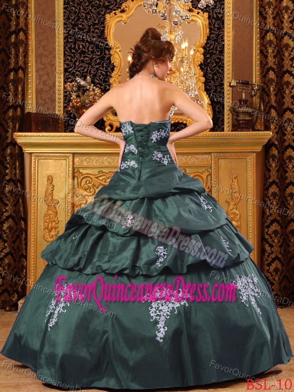Attractive Appliqued Teal Taffeta Quinceanera Gown Dress for 2013 Autumn
