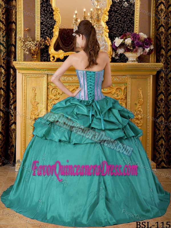 Trendy Taffeta Turquoise Ball Gown Dress for Quinceanera with Appliques