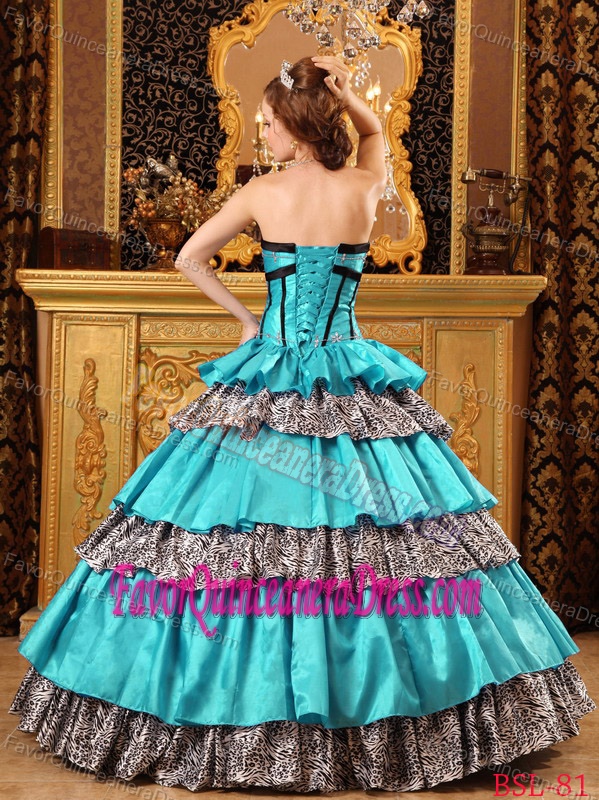 Clearance Animal Print Tiered Taffeta Quinceanera Gown Dress in Multi-color