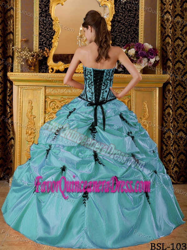 Fabulous Taffeta Appliqued Teal Ball Gown Sweet 15 Dresses Wholesale