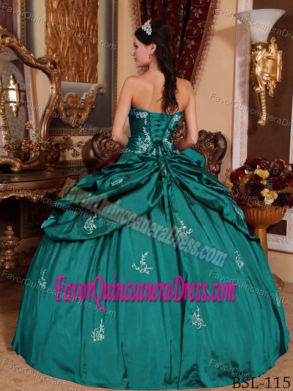 Customized Appliqued Teal Fall Quinceanera Dress in Taffeta under 200