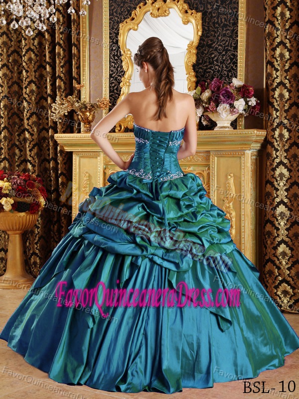 Popular Taffeta Teal Quinceanera Gown Dresses for Summer with Embroidery