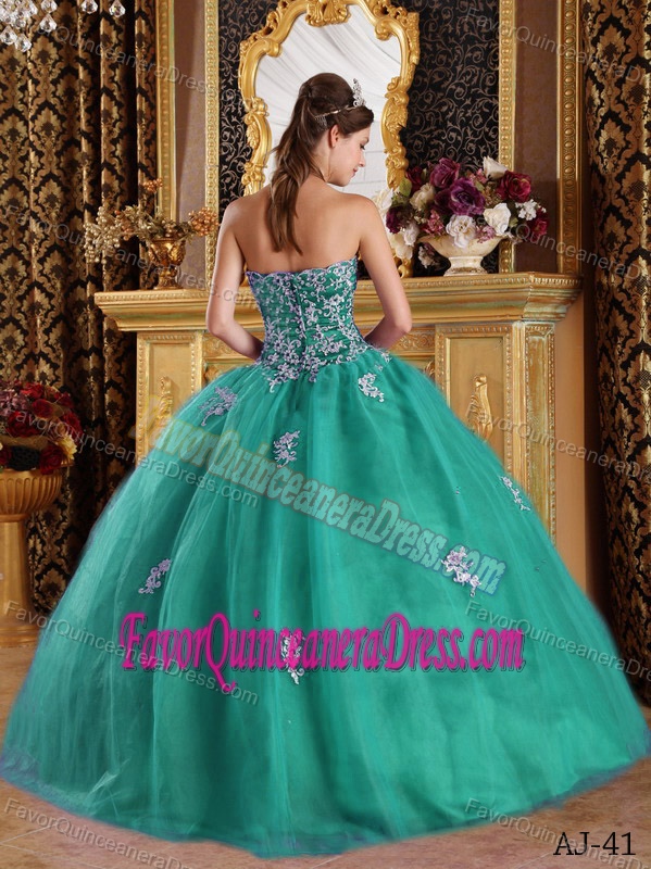 Stylish Sweetheart Neck Appliqued Turquoise Sweet 15 Dresses in Organza
