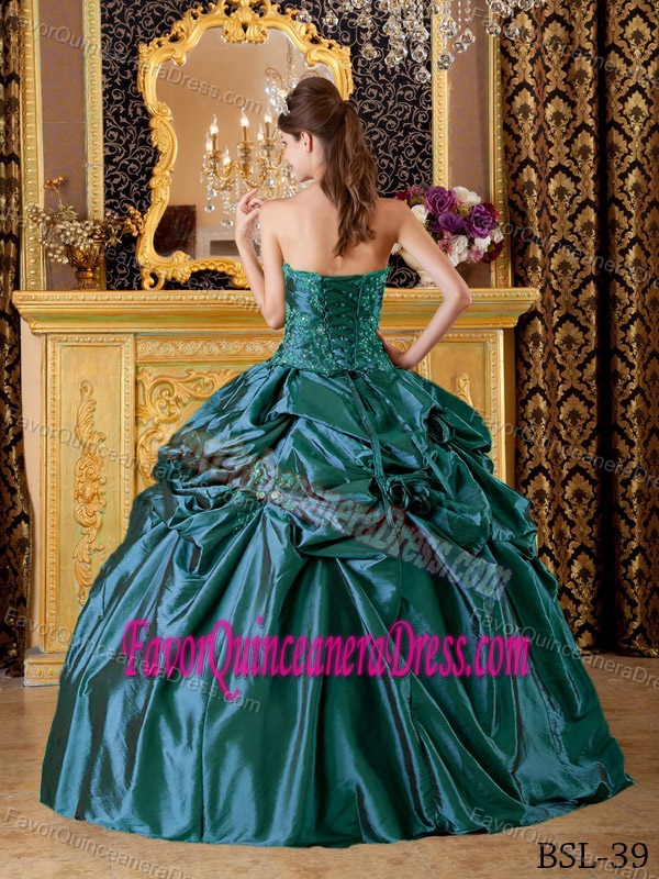 2013 Brand New Appliqued Taffeta Teal Quinceanera Dresses with Pick-ups