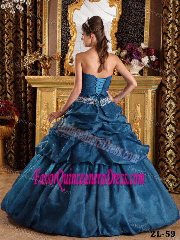 Recommended Organza Teal Ball Gown Sweet 15 Dresses with Pick-ups