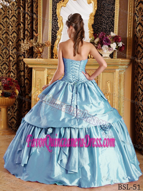 Special Style Appliqued Aqua Blue Taffeta Quinceanera Dress for Wholesale
