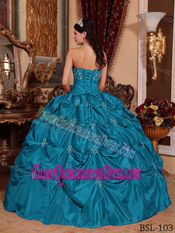 Clearance Pick-ups Appliqued Teal Taffeta Dress for Quinceanera Online
