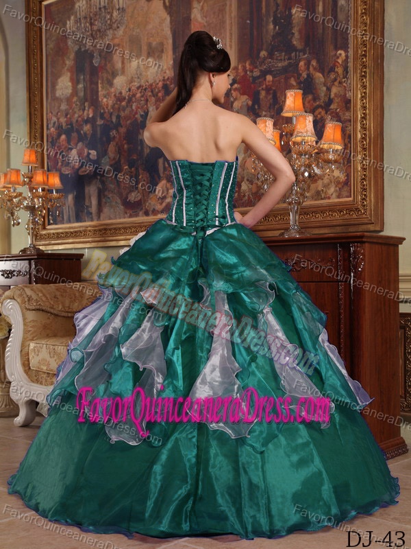 Customized Appliqued Ruffled Turquoise Quinces Dresses in Organza