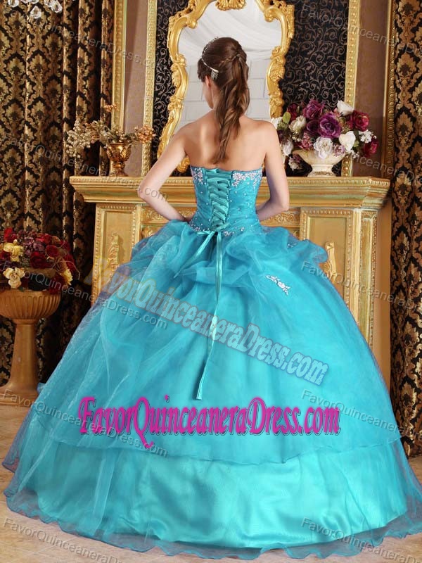 Amazing Teal Organza Taffeta Quinceanera Gown Dresses with Appliques