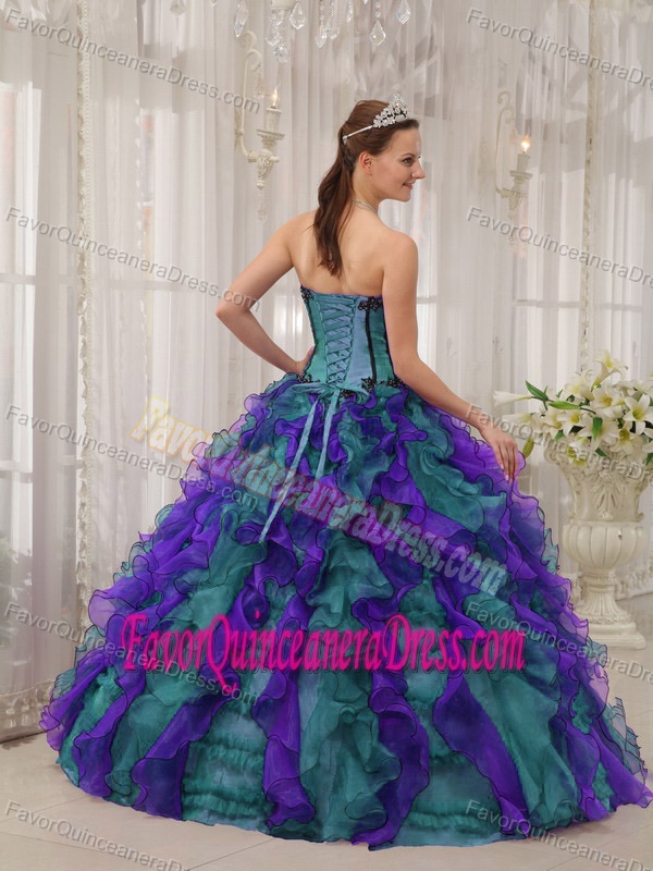 Affordable Appliqued Ruffled Colorful Quinceanera Gown Dress in Organza
