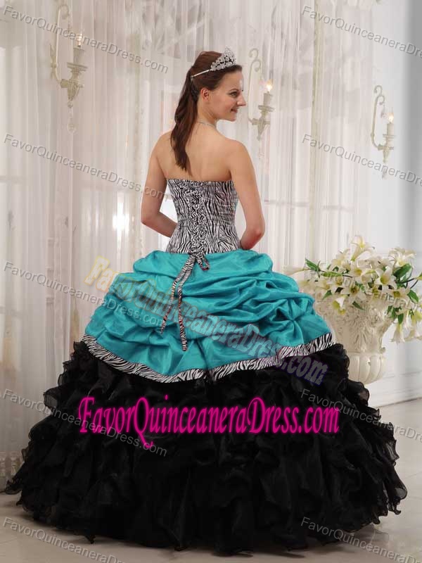 Zebra Print Ruffled Taffeta Organza Colorful Quinceanera Dress for Wholesale