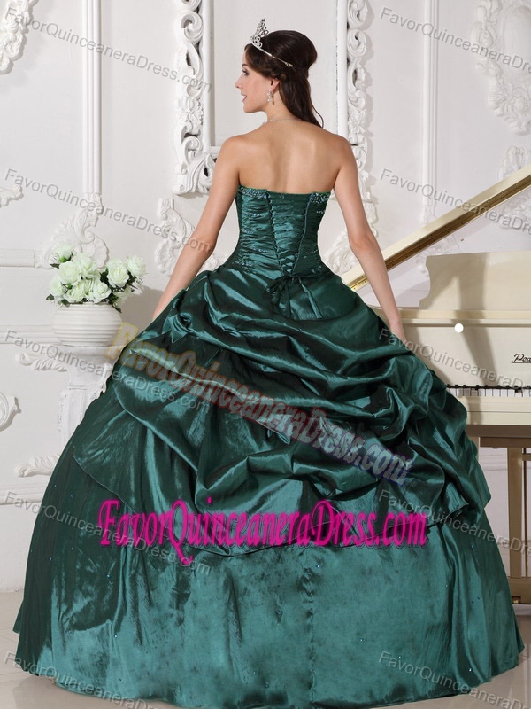 Fabulous Strapless Ruched Teal Taffeta Quinceanera Dress for a Cheap Price